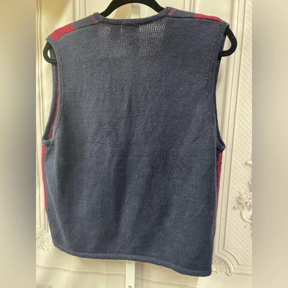 Lucia Floral Embroidered Vintage New Plaid Cottagecore Navy size M Sweater Vest - Picture 7 of 8